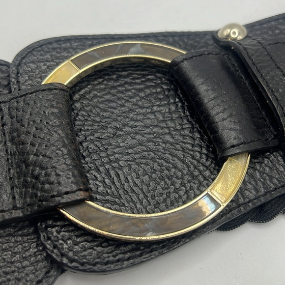 VTG Chico leather braid elastic black belt with enamel buckle size M statement - Picture 3 of 15